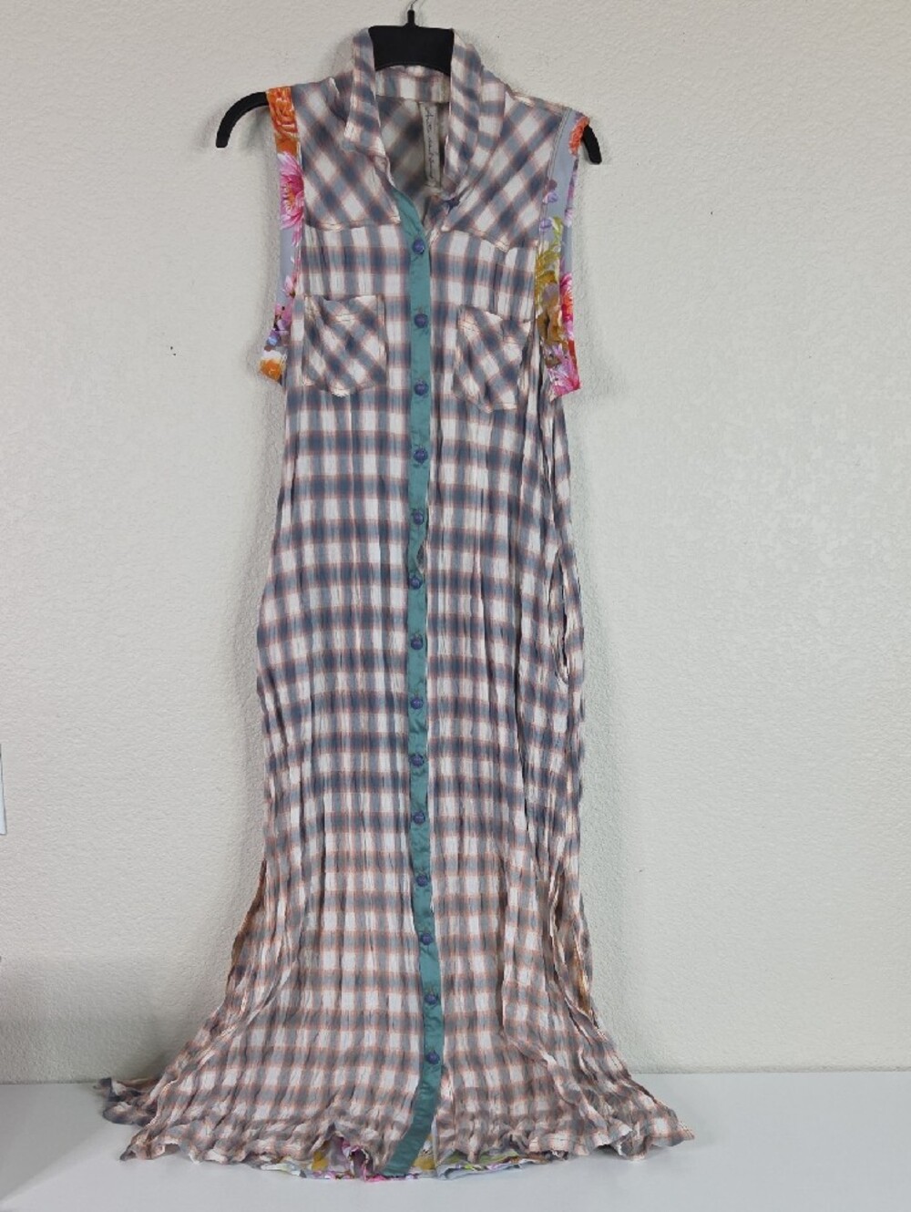 Aratta Silent Journey Women's Maxi Dress - Blue & Rust Plaid, Floral